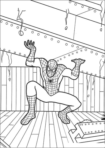 Spider-man lifts the steel plate Coloring page