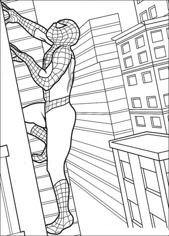 Spiderman Is climbing the building Coloring page