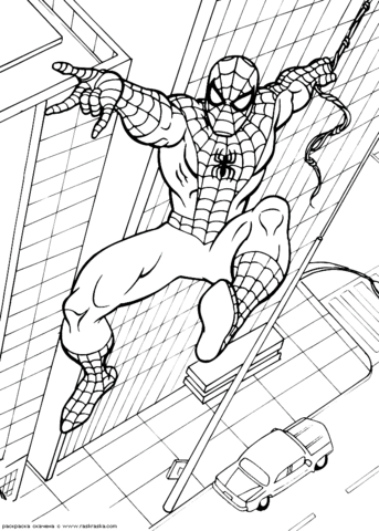 Spider-man shoots with string Coloring page