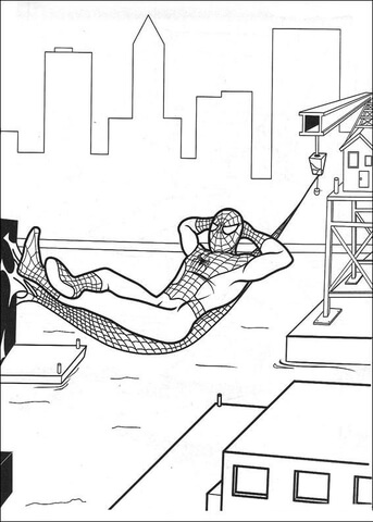 Spider-man is resting in the hammock Coloring page