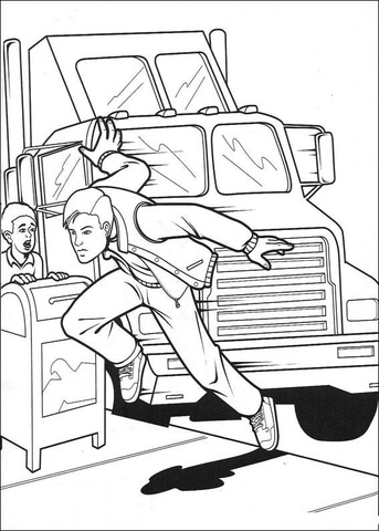 Spiderman Jumps From The Vehicle Coloring page