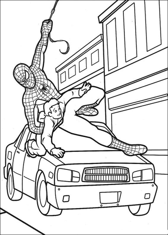 Spider-man saved the boy Coloring page