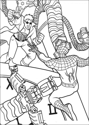 Spider-man shoots the string Coloring page