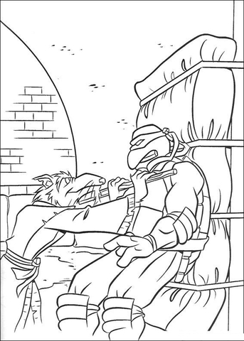 Splinter pacifies Michelangelo  Coloring page