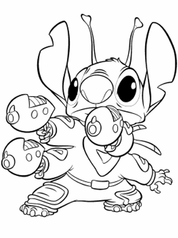 Stitch shows his blasters Coloring page