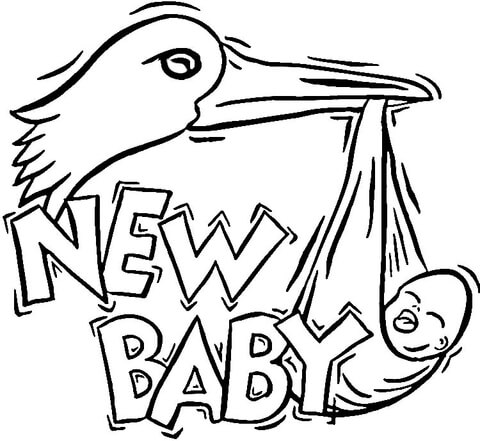 Stork Brings a New Baby  Coloring page