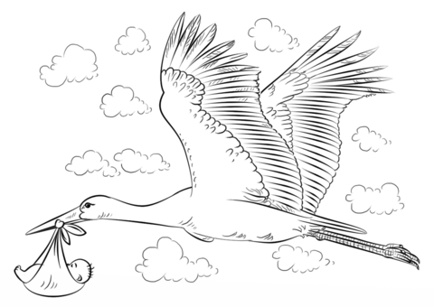 Stork with Baby Coloring page