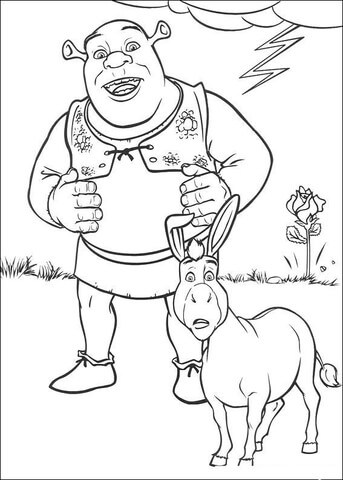 Shrek and Donkey are surprised Coloring page