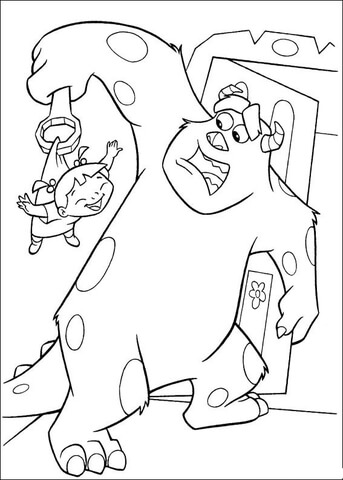 Sulley Tries To Catch Boo  Coloring page