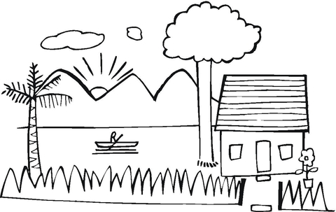 Summer House on the Lake  Coloring page