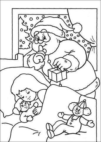 Santa prepares a surprise for a little Girl  Coloring page