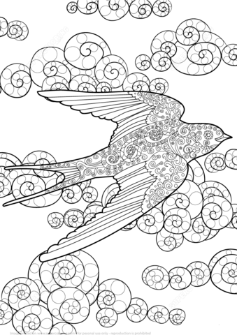 Swallow in the Sky Zentangle Coloring page