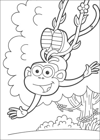 Boots swinging from a liana Coloring page