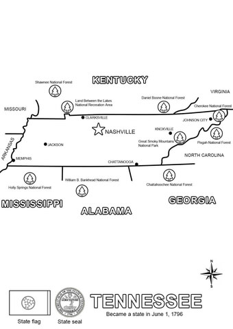 Tennessee State Map Coloring page