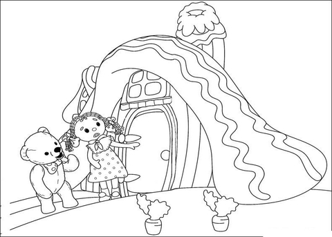 Teddy and Looby Loo in front of the house Coloring page