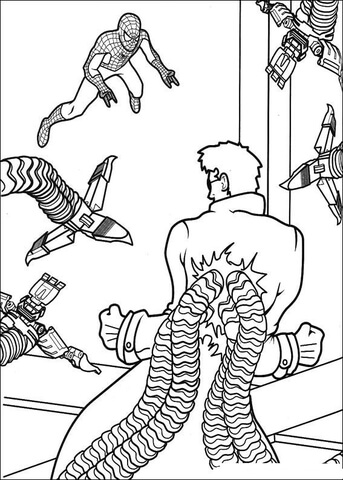 Doctor Octopus fighting against Spider Man Coloring page