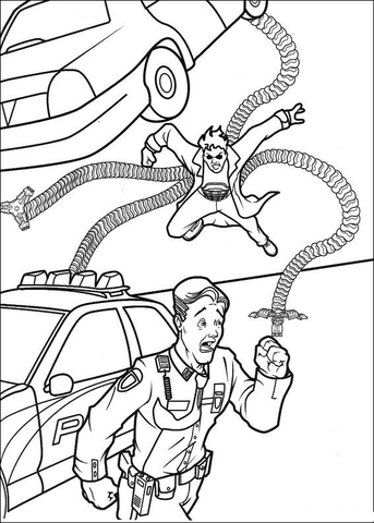 Doctor Octopus vs Police Coloring page