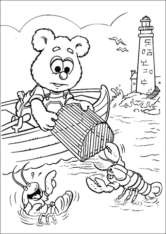 Baby Fozzie is fishing for Lobsters Coloring page