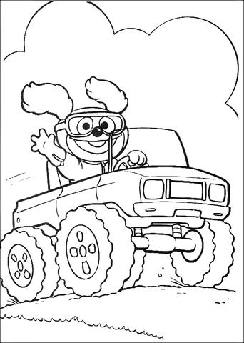 Baby Rowlf drives a Car Coloring page