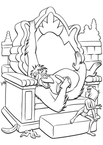 King Louie Is Eating Banana With Mowgli  Coloring page