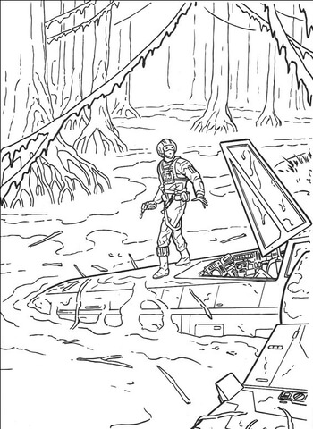 Luke Skywalker Dagobah landing Coloring page