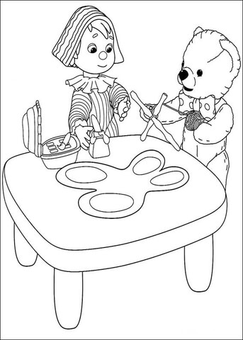 Teddy and Andy Pandy are playing Coloring page