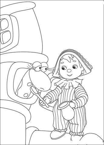 Andy Pandy is treating the snake Coloring page