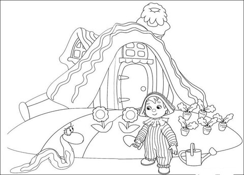 Andy is watering a garden  Coloring page