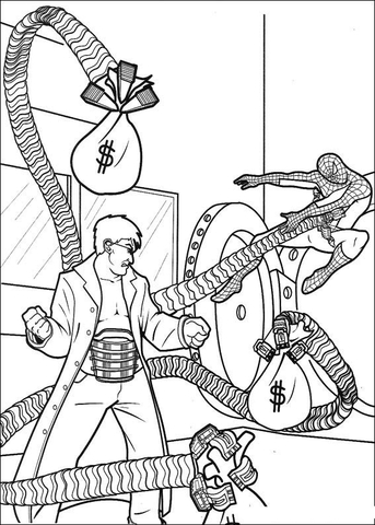 Doctor Octopus is robbing the bank Coloring page