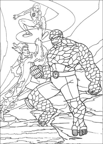 The Fantastic Four Are Running Together  Coloring page