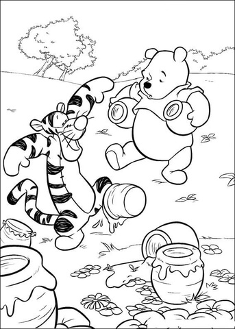 The Pooh's Honey Spilled Because Of Tigger  Coloring page