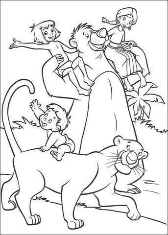 The Indian Family Mowgli Baloo And Bagheera  Coloring page