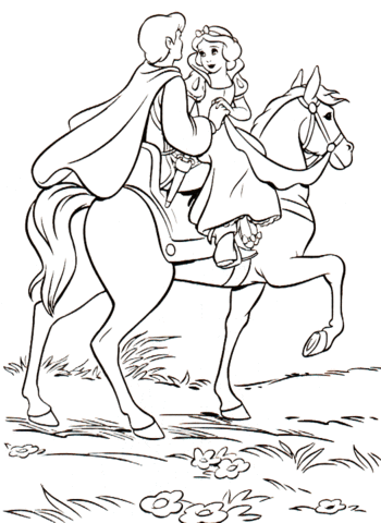 Prince and Snow White Riding a Horse Coloring page