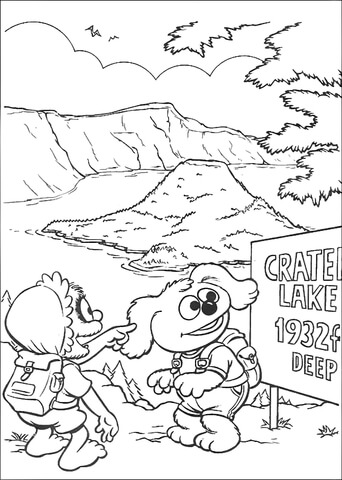 Baby Animal and Baby Rowlf on a Crater lake Coloring page