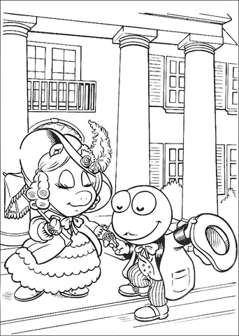 Baby Miss Piggy and Kermit Coloring page