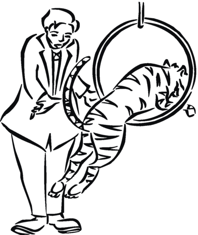 Tiger Jumps In The Circus Coloring page