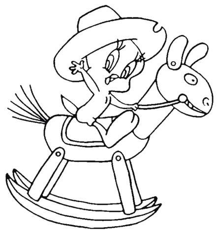 Tweety on Toy Horse Coloring page