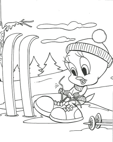 Tweety Skiing Coloring page