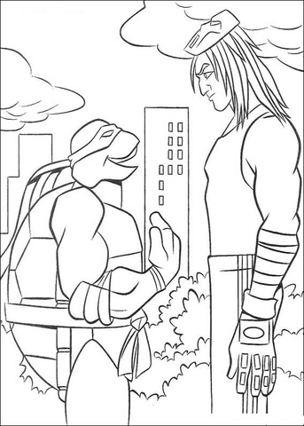 Casey Jones is talking with ninja turtle Coloring page