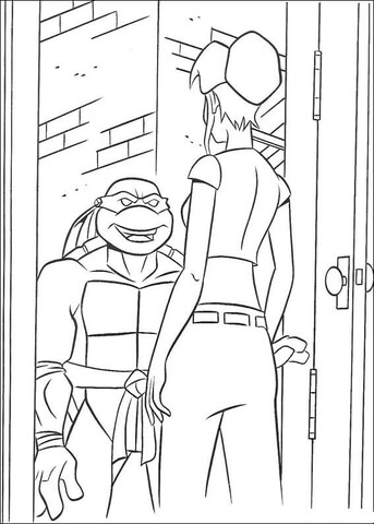 TMNT visiting April O'Neil Coloring page