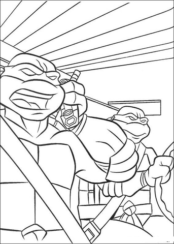 TMNT in a van Coloring page