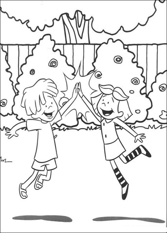 Charlie and Emily are giving high five Coloring page