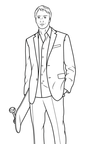 Tony Hawk with Skateboard Coloring page