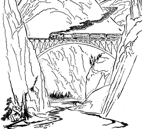 Train On The Bridge  Coloring page