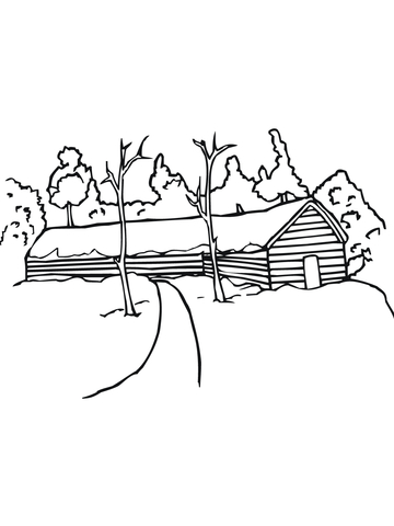 Typical Swedish Red Rural House Coloring page