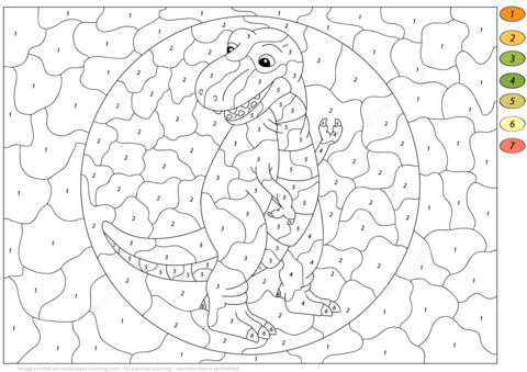 Tyrannosaur T Rex Color by Number Coloring page