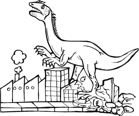 Tyrannosaurus Destroys City Coloring page