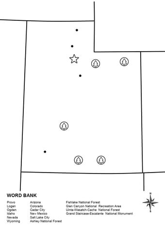 Utah Map Worksheet Coloring page