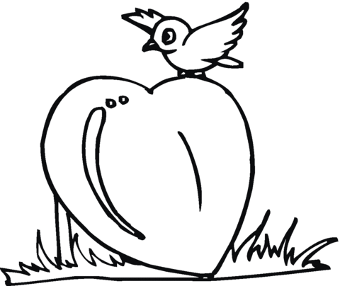 Little bird on the heart Coloring page