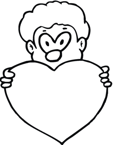 Boy is holding ValentineвЂ™s Day  heart Coloring page